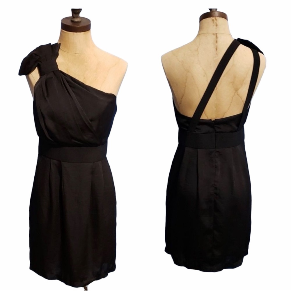 BCBGeneration One Shoulder Black Dress Size 2 Open Back Structured Cocktail - Picture 5 of 9